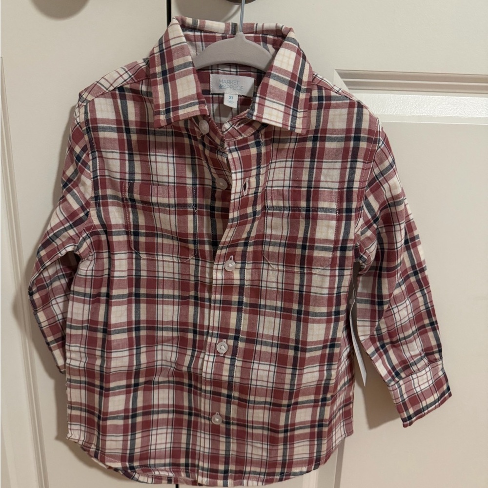 Plaid Kids Shirt - Red and White